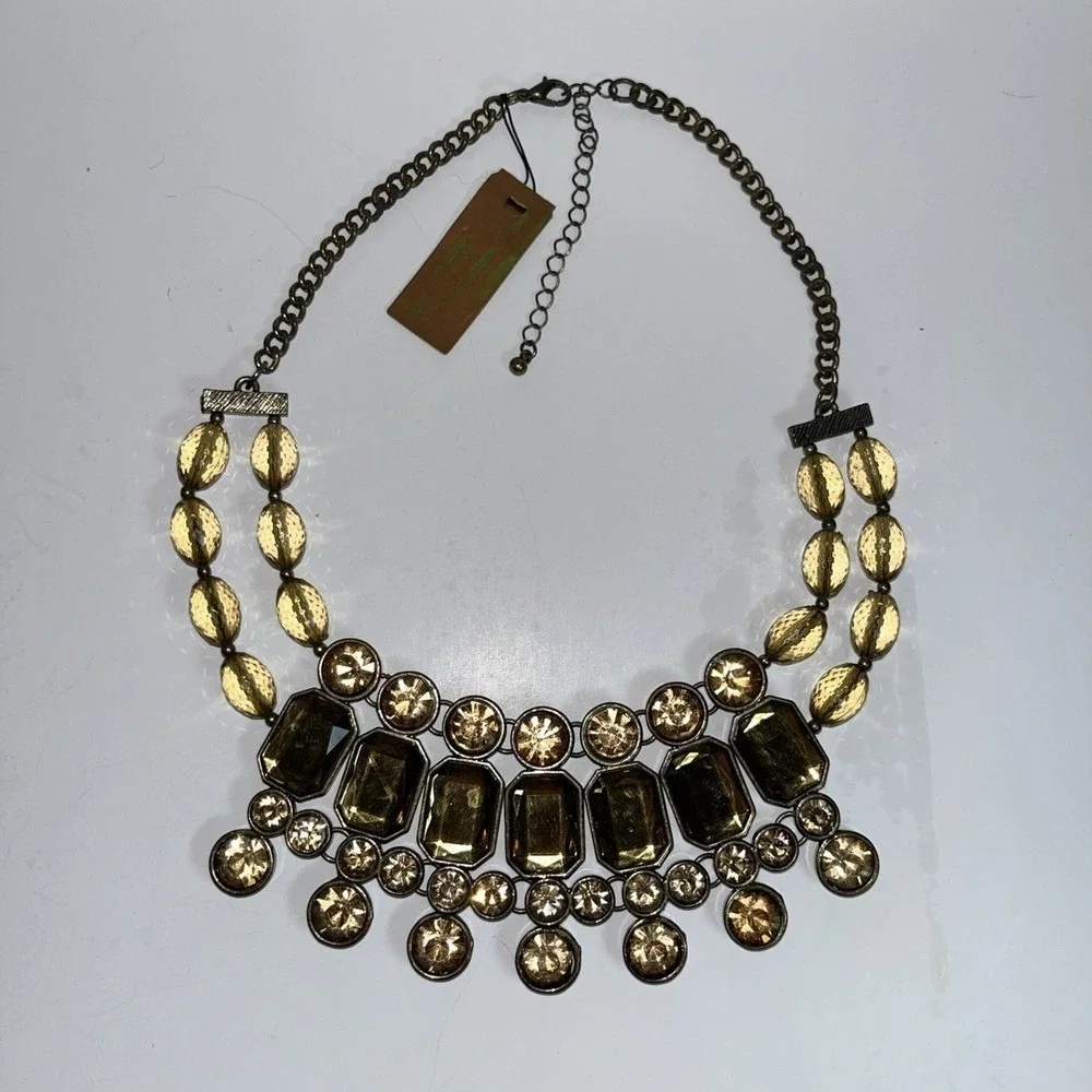 Statement Necklace Faceted Beads Chunky Gems Bib Chain Fashion Jewelry Gold Tone
